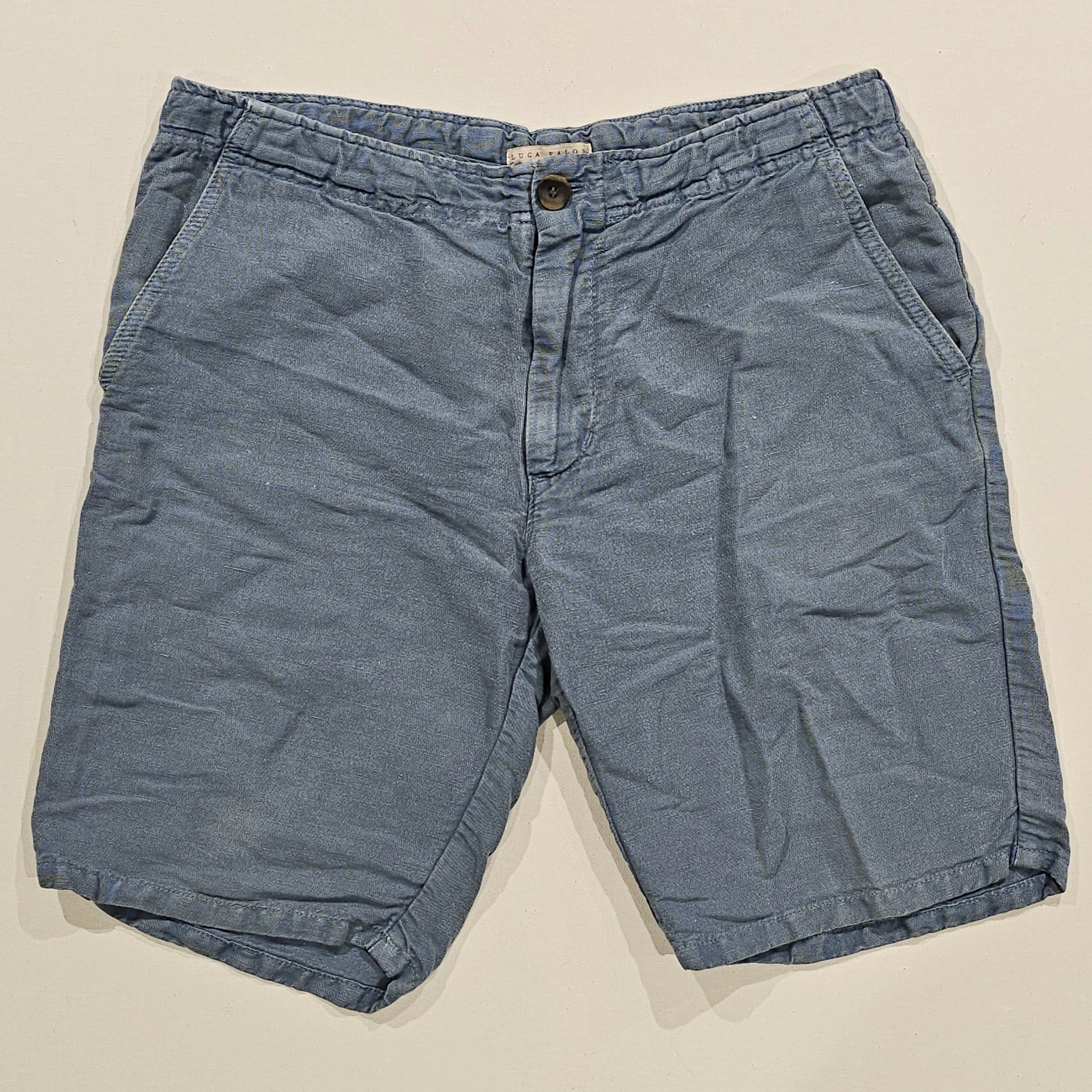 Luca Faloni Panarea Mens Linen Cotton Shorts Blue UK 34 IT 50 Made In Italy