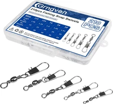 210PCS Fishing Swivels, 5 Sizes Barrel Swivels with Snaps, Fishing Swivels Saltw