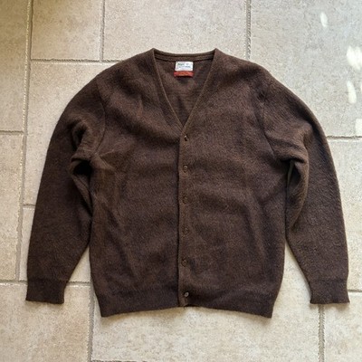 Vintage Sears Mohair Cardigan Sweater Sz L Kurt Cobain Shaggy Brown Grunge