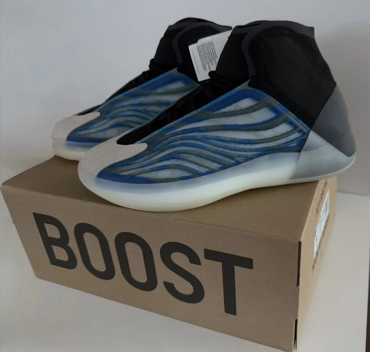 adidas gazelle silver green womens Yeezy Men's QNTM Frozen Blue High Top Sneakers