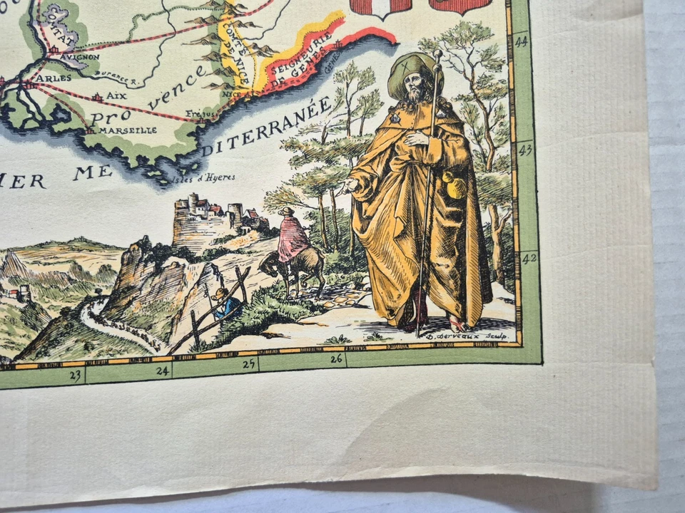 Antique Chemins de ST. Jacques de compostell 1648 Map, Late 1800s reproduction - Image 3 of 4