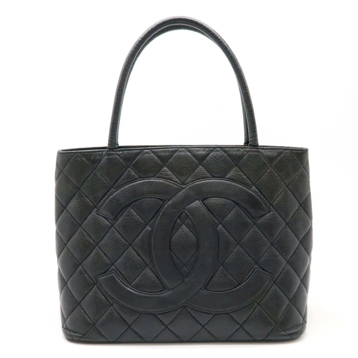 Chanel Matelasse Tote Bag Shoulder Caviar Skin Leather Black Gold Hardware A01