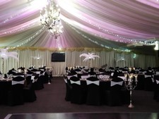 100 x Black Lycra Stretched Arched Front Chair Covers used once