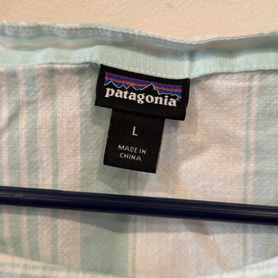 Patagonia Camisa Grande Ligera A/C Azul y Blanco Pastel Rayas Cizalla Foto 3 de 4