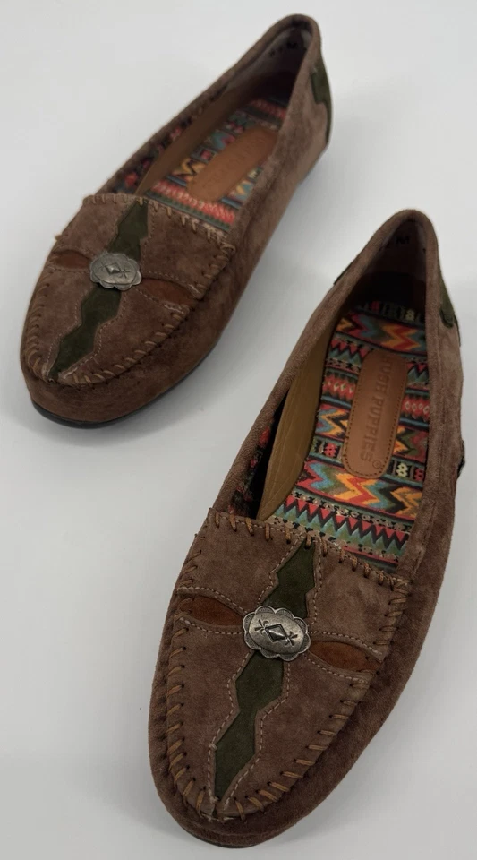 Mocasín Hush Puppies para mujer boho étnico de gamuza marrón talla 8,5 M Southwest Comfort Foto 2 de 4