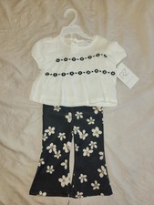 Rachel Zoe Girls 2-Piece Outfit Set 12M White Top Floral Pants summer daisies