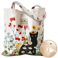 Aesthetic Cotton Tote Bag for Women Reusable Shoulder Bag with Buckle Gym