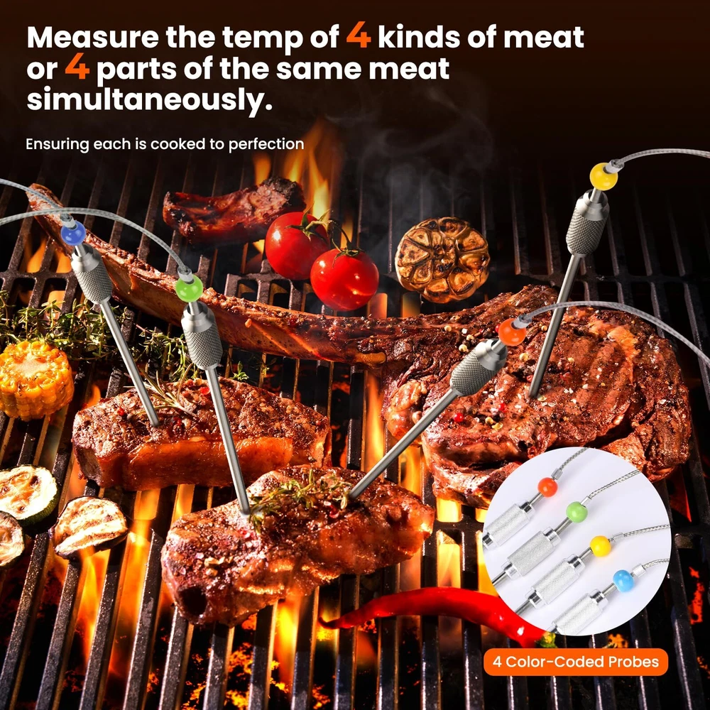 Wireless Meat Thermometer Remote Meat Thermometer with 4 Probes Fast and Accu...