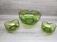 Vintage Anchor Hocking Chip Dip Set Mid Century/Green Glass