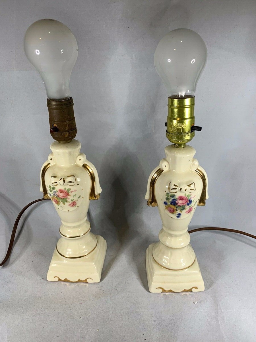 Pair of Vintage Porcelain Floral Lamps w/24K Gold Trim 5244 | eBay