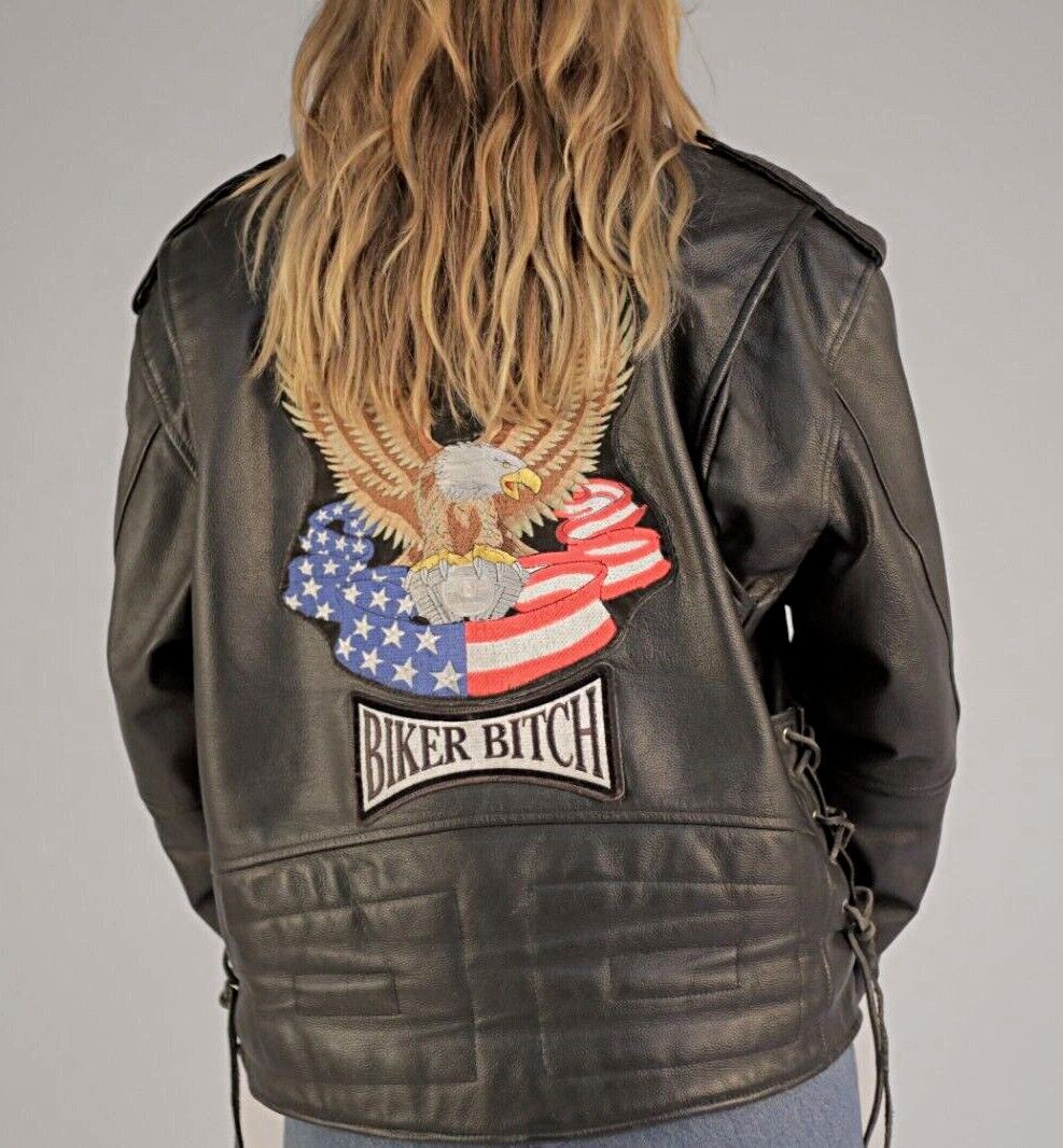 Women's M/C Style Lady Biker Leather Jacket, Blac… - image 1