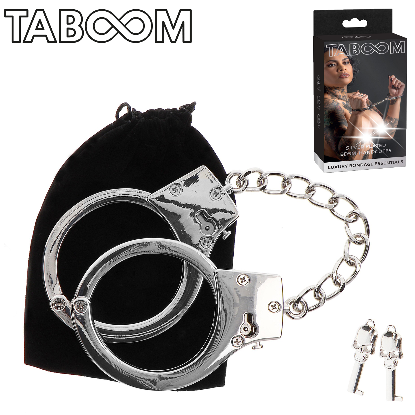 Manette Argentate in Metallo Resistente con Chiavi BDSM Handcuffs Essential