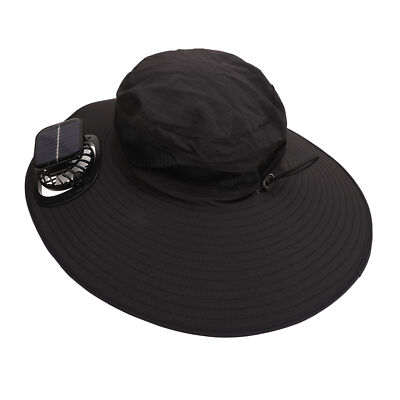 Black Solar Fan Hat Large Brim Quick Dry Breathable 3 Speeds