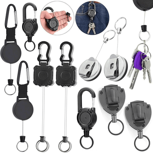Retractable Reel Clip Badge Holder ID Card Key Ring Carabiner Keychain Name Tag - Picture 3 of 46