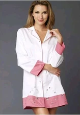 Julianna Rae Sweet Dream Sleepshirt 100% Satin Cotton Floral Embroidered Small