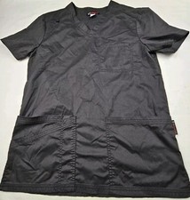 Koi Stretch Scrub Top Womens Size Small Black V-Neck Pit To Pit 20in