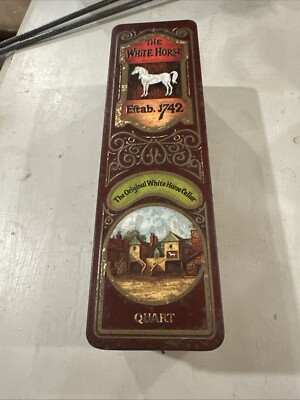 THE WHITE HORSE TIN CANISTER EMPTY CELLAR QUART VTG BARRINGER WALLIS AND MANNERS