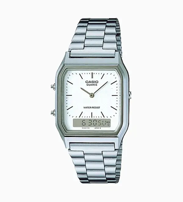 CASIO AQ-230A-7D Retro Vintage White Dual time Stainless Steel Band Watch AQ230A