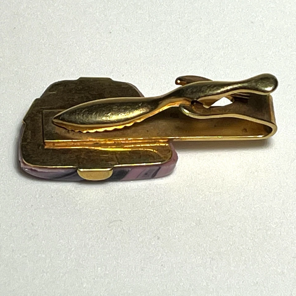 Clip de barra de corbata vintage pulido ágata rosa tono dorado Foto 4 de 4
