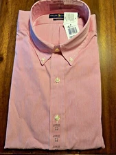 POLO RALPH LAUREN Mens Button Down Dress Shirt 17 1/2 34/35 Pink White Stripe