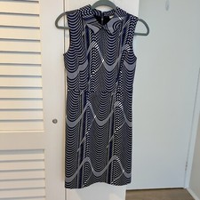 Halogen Retro Mod Blue and White Geometric Sleeveless Sheath Dress -SZ 2