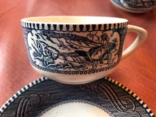 Vintage Royal USA China Currier And Ives Blue Tea Cup And Saucer