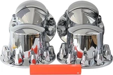 Chrome ABS Semi Truck Front & Rear Axle Covers w/ Hubcaps 33mm Lug Nuts