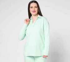 Belle Beach Kim Gravel Seaside Sweats Rolled Edge Polo Top-Seafoam-XL-A683835