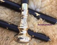 Victorian Brass Antique Head Handle Vintage Style Wooden Walking Stick Cane Gift