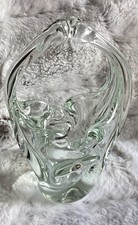 Vintage Murano Art Glass Basket split Handle Hand Blown Clear /Lt Green Vase 7.5