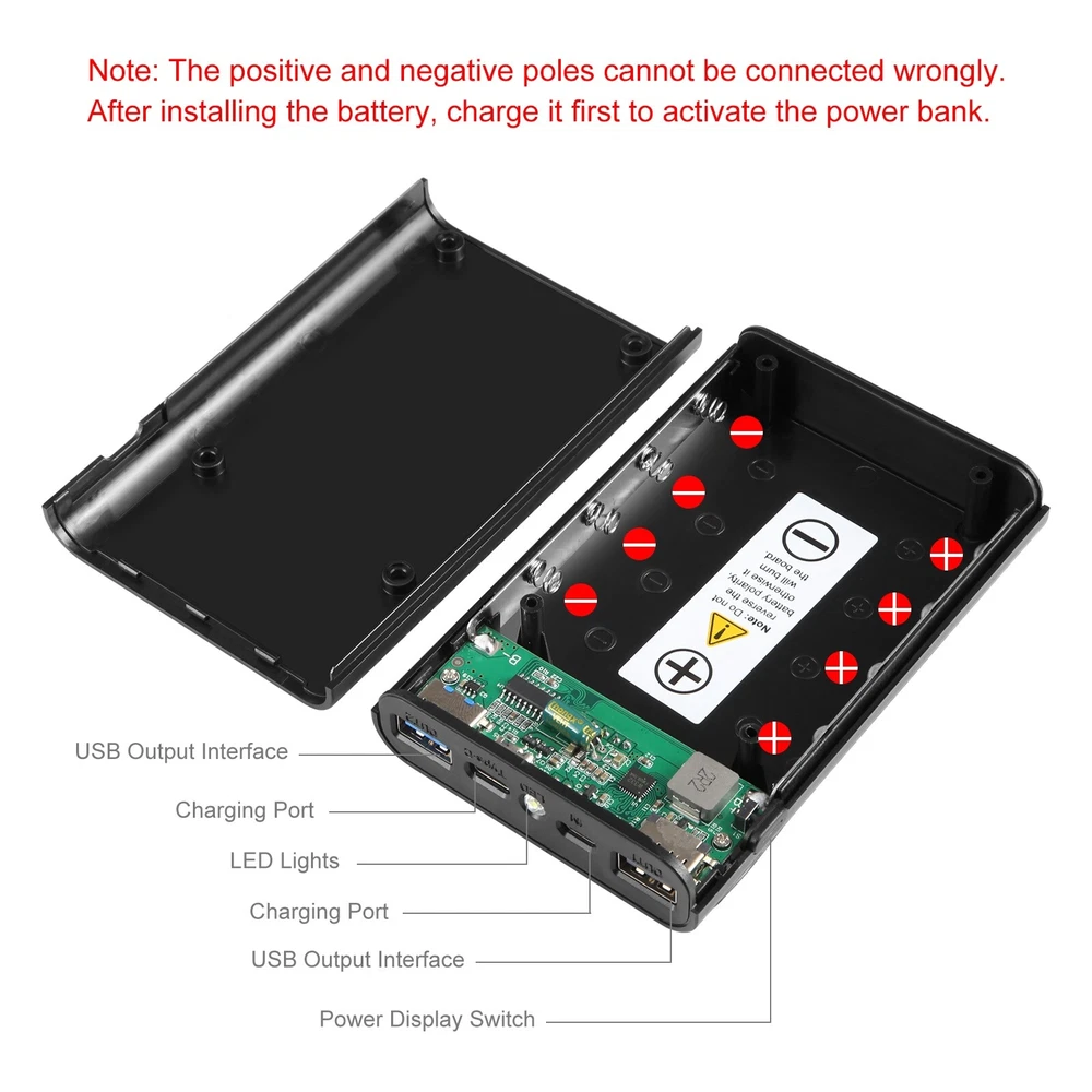Power Bank Battery Shell Case for 18650 4 slots DIY Detachable USB Charging Box