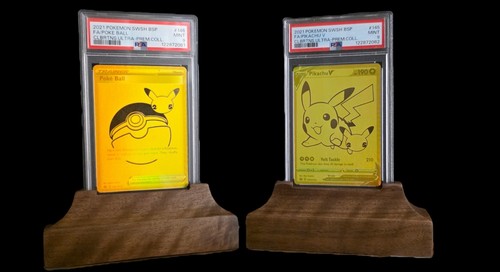 Pokemon UPC Gold Promo Pair Pikachu V & Poke Ball PSA 9 Sequential With Stands