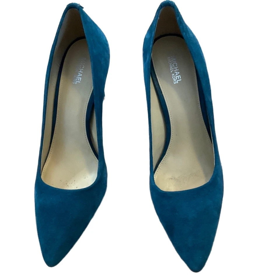 Michael Kors Teal Pointed Toe Suede Material Kitten Heel Embellished Heels US 9 - Image 2 of 4