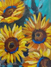 MONA VIVAR Original 12x9 Colorful Sunflower Abstract Expressionism Painting