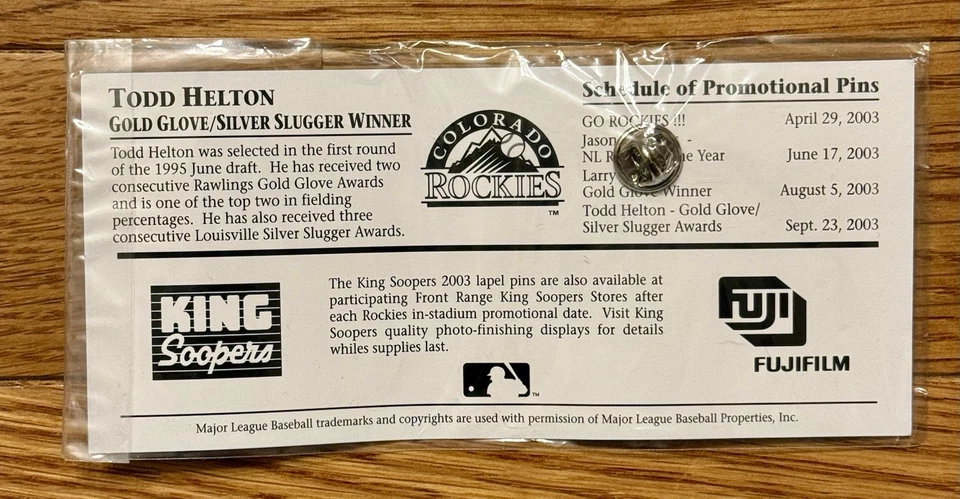 2002 Todd Helton Colorado Rockies Pin Gold Glove Silver Slugger King Soopers MLB - Image 3 of 3