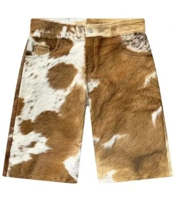 New Men s Pony Skin Soft Leather Shorts Hair-On Natural Cowhide Cow Print Shorts