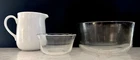 CORNING & PYREX LOT #81-TY Sandstone Creamer, #463 Custard Cup & #7201 1 QT Bowl