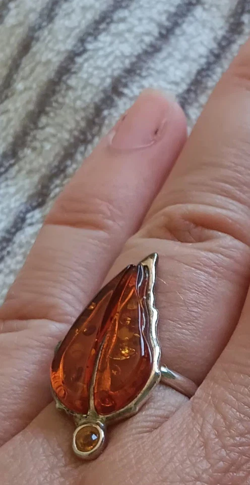  Amber And Citrine Sterling Silver Ring Size J To K - Image 2 of 3