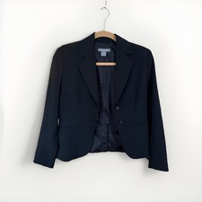 Ann Taylor Button Up Blazer in Stretch Petite Core Black 2P NWOT