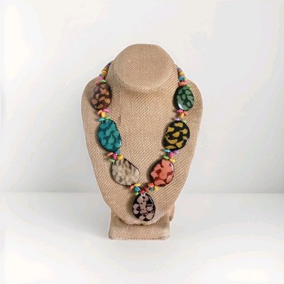 Tagua Nut  tiger print medallion Tribal Safari Necklace