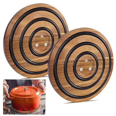 LAIAMER 2PCS Magnetic Acacia Wood Trivets for Hot Pots Pans - Heat Resistant