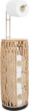 Freestanding Wicker Toilet Paper Holder W/ Lid Storage-Holds 4 Rolls,Handmade