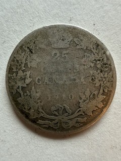 1910 Canada 25 Cents 92.5% Silver Coin