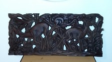 ANCIEN PANNEAU BOIS EXOTIQUE SCULPTE BICHES AJOURE AFRIQUE VINTAGE DECORATION 80