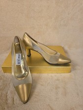 Vintage Pancaldi Shoes Womens Size 7 Gold Leather And Mesh Heels Italy Pre-owned