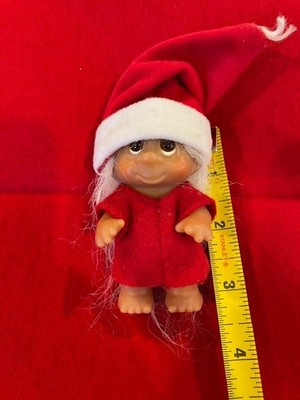 VNT. 1986  Dam Troll 3.5'' white haired Santa Dark Eyes   So Cute!