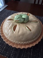 Vtg 1991 Betty Crocker Ceramic Apple Pie Plate Dish & Cover Recipe General Mills