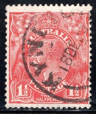 Australia Stamp Scott #68, 1 1/2p, King George V, Rose Red, Used SCV$1.75 (A)
