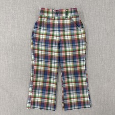 Vtg 70's Health-Tex Toddler Blue Green PLAID Hippie BELL BOTTOMS Pants Kids 5