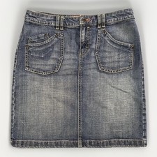 VTG Esprit Raw Denim Mini Skirt w/ Unique Back Pockets Embroidery Size 10